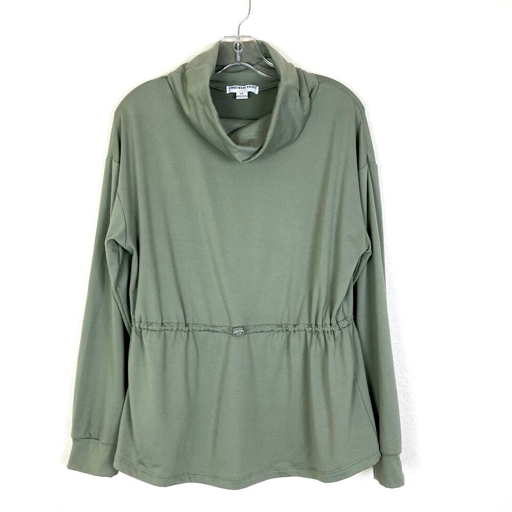 Streetwear Society Pullover Top Women's Size S Green Cowl Turtleneck Adjustable